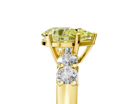 Yellow gold Fancy Yellow Pear Cut Brilliant Diamond Five-Stone Engagement Ring with Prong Setting on a Classic Band_8