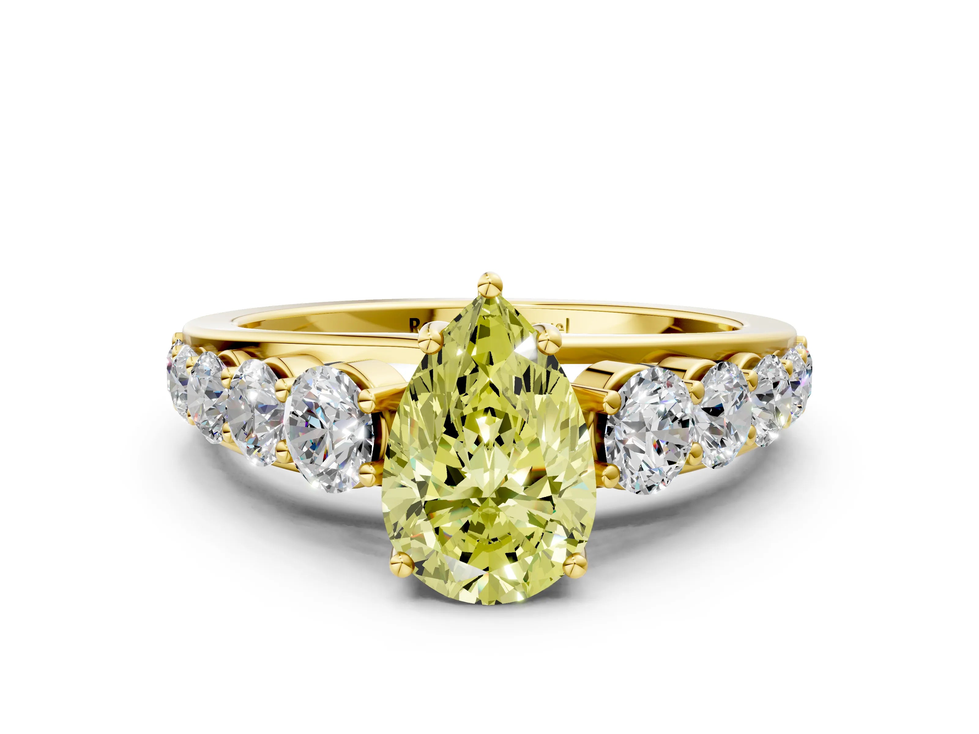 Yellow gold Fancy Yellow Pear Cut Brilliant Diamond Pavé Band with Six-Prong Setting