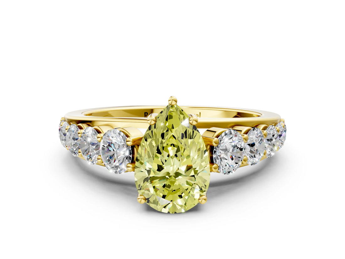 Yellow gold Fancy Yellow Pear Cut Brilliant Diamond Pavé Band with Six-Prong Setting_12