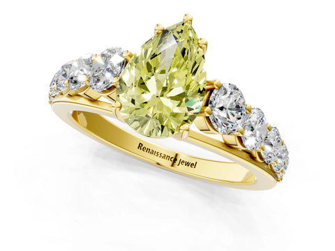 Yellow gold Fancy Yellow Pear Cut Brilliant Diamond Pavé Band with Six-Prong Setting_1