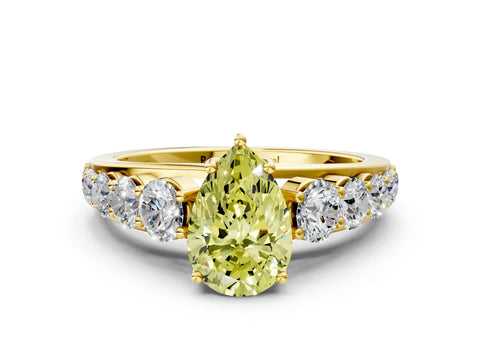 Yellow gold Fancy Yellow Pear Cut Brilliant Diamond Pavé Band with Six-Prong Setting