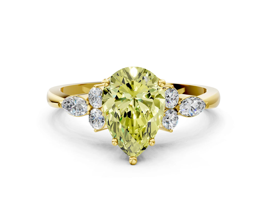 Yellow gold Fancy Yellow Pear Cut Brilliant Diamond Solitaire Ring with Pear Side Stones and Four-Prong Setting_3