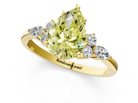 Yellow gold Fancy Yellow Pear Cut Brilliant Diamond Solitaire Ring with Pear Side Stones and Four-Prong Setting_4