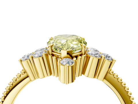 Yellow gold Fancy Yellow Pear Cut Brilliant Diamond with Cluster Setting on a Beaded Band and Four-Prong Setting_4
