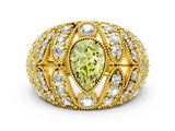 Yellow gold Fancy Yellow Pear Cut Brilliant Halo Pave Diamond Milgrain Ring