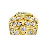 Yellow gold Fancy Yellow Pear Cut Brilliant Halo Pave Diamond Milgrain Ring_5