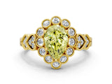Yellow gold Fancy Yellow Pear Cut Brilliant Milgrain Pave Heart Band Solitaire Ring