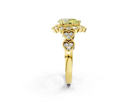 Yellow gold Fancy Yellow Pear Cut Brilliant Milgrain Pave Heart Band Solitaire Ring_2