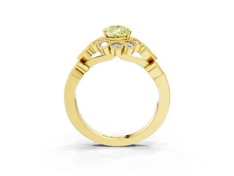 Yellow gold Fancy Yellow Pear Cut Brilliant Milgrain Pave Heart Band Solitaire Ring_3