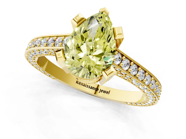 Yellow gold Fancy Yellow Pear Cut Brilliant Split Shank Pave Solitaire Ring with Four-Prong Setting