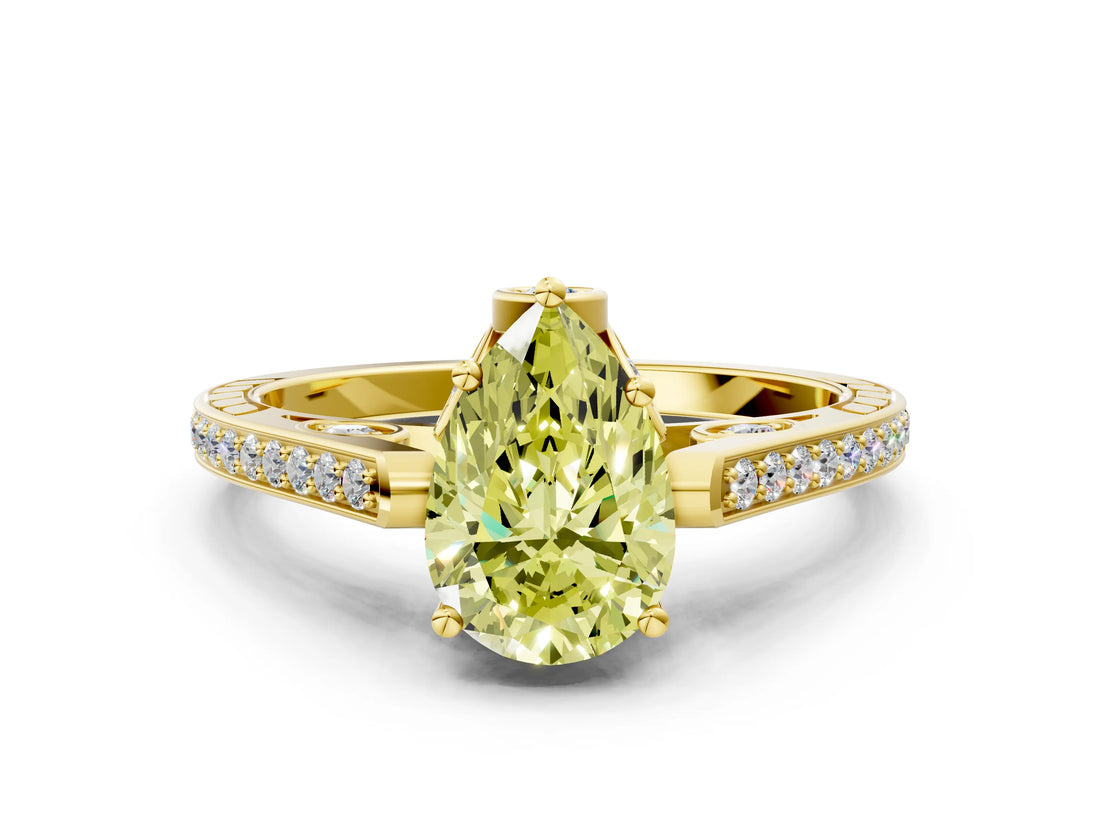 Yellow gold Fancy Yellow Pear  Cut Cathedral Pave Diamond Engagement Ring with Six-Prong Setting_55