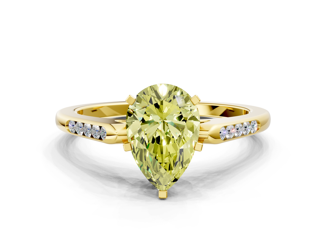 Yellow gold Fancy Yellow Pear  Cut Channel Set Solitaire Engagement Ring with Four-Prong Setting_220