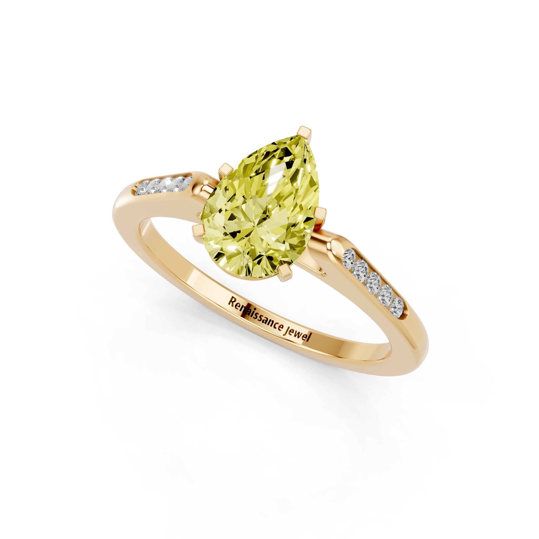 Yellow gold Fancy Yellow Pear  Cut Channel Set Solitaire Engagement Ring with Four-Prong Setting_78