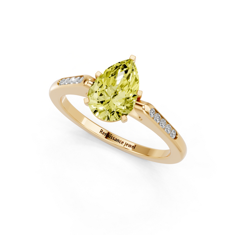 Yellow gold Fancy Yellow Pear  Cut Channel Set Solitaire Engagement Ring with Four-Prong Setting_78