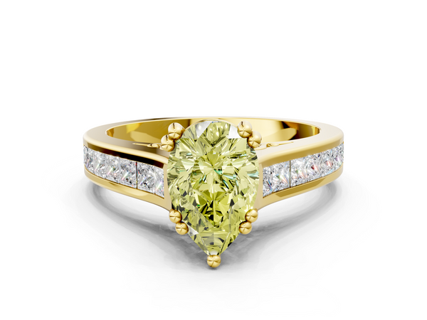 Yellow gold Fancy Yellow Pear  Cut Channel Set Solitaire Engagement Ring with Prong Setting