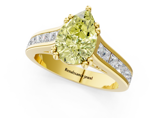 Yellow gold Fancy Yellow Pear  Cut Channel Set Solitaire Engagement Ring with Prong Setting