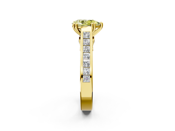Yellow gold Fancy Yellow Pear  Cut Channel Set Solitaire Engagement Ring with Prong Setting