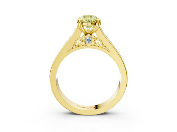 Yellow gold Fancy Yellow Pear  Cut Channel Set Solitaire Engagement Ring with Prong Setting