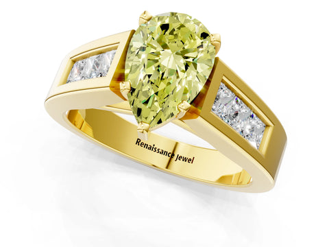 Yellow gold Fancy Yellow Pear Cut Cut Channel Set Solitaire Ring with Four-Prong Setting_1