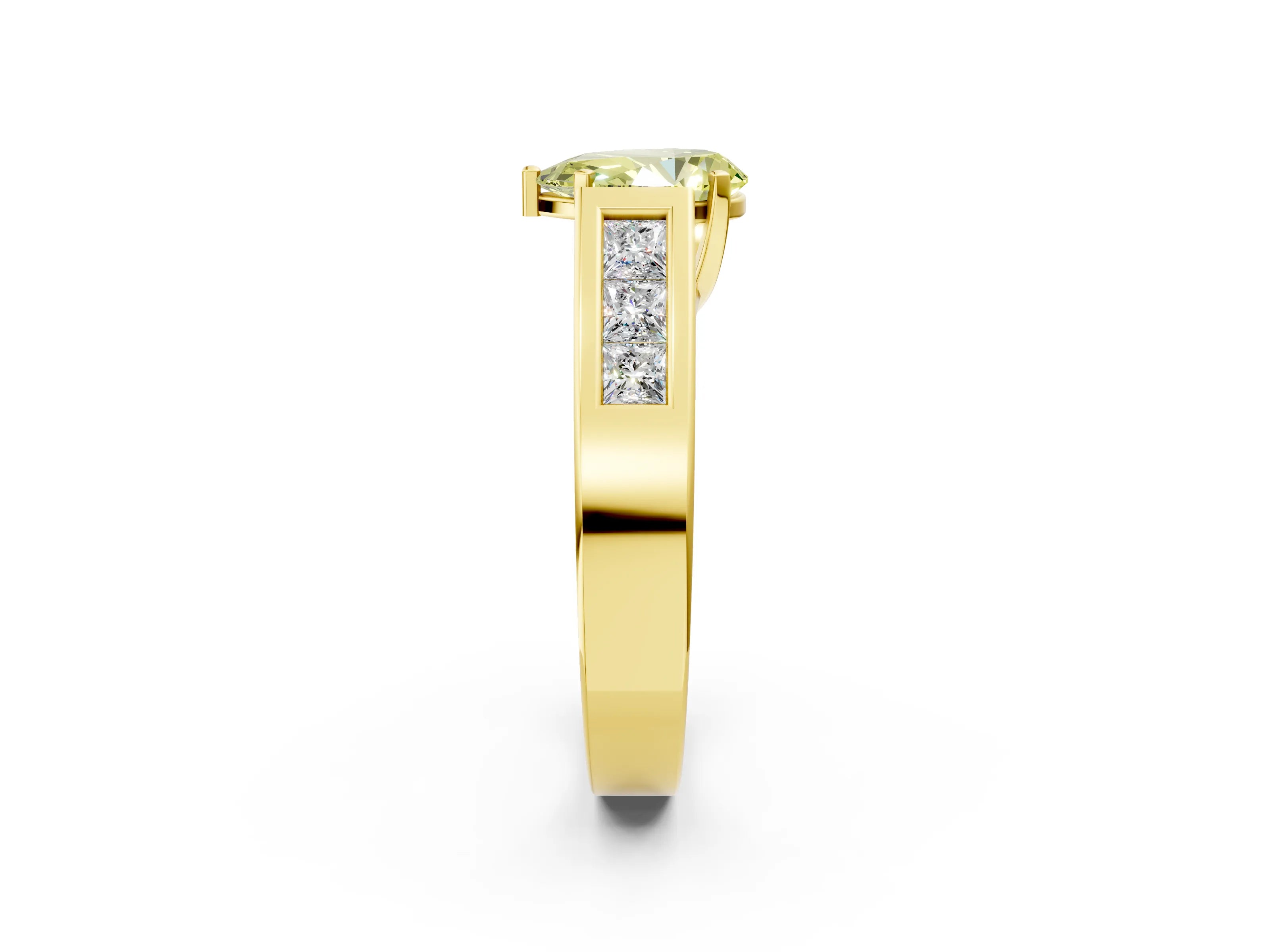 Yellow gold Fancy Yellow Pear Cut Cut Channel Set Solitaire Ring with Four-Prong Setting_2