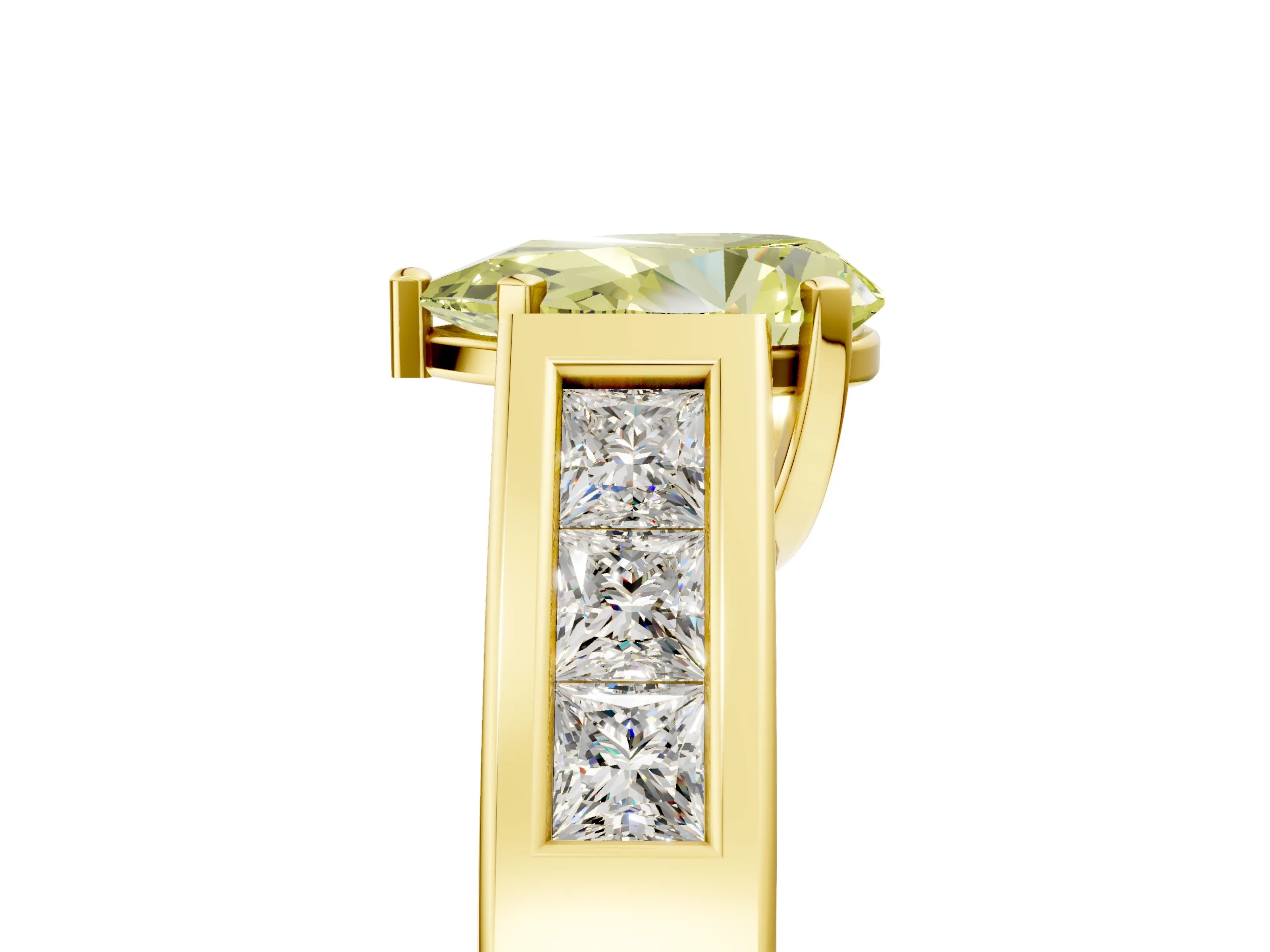 Yellow gold Fancy Yellow Pear Cut Cut Channel Set Solitaire Ring with Four-Prong Setting_5