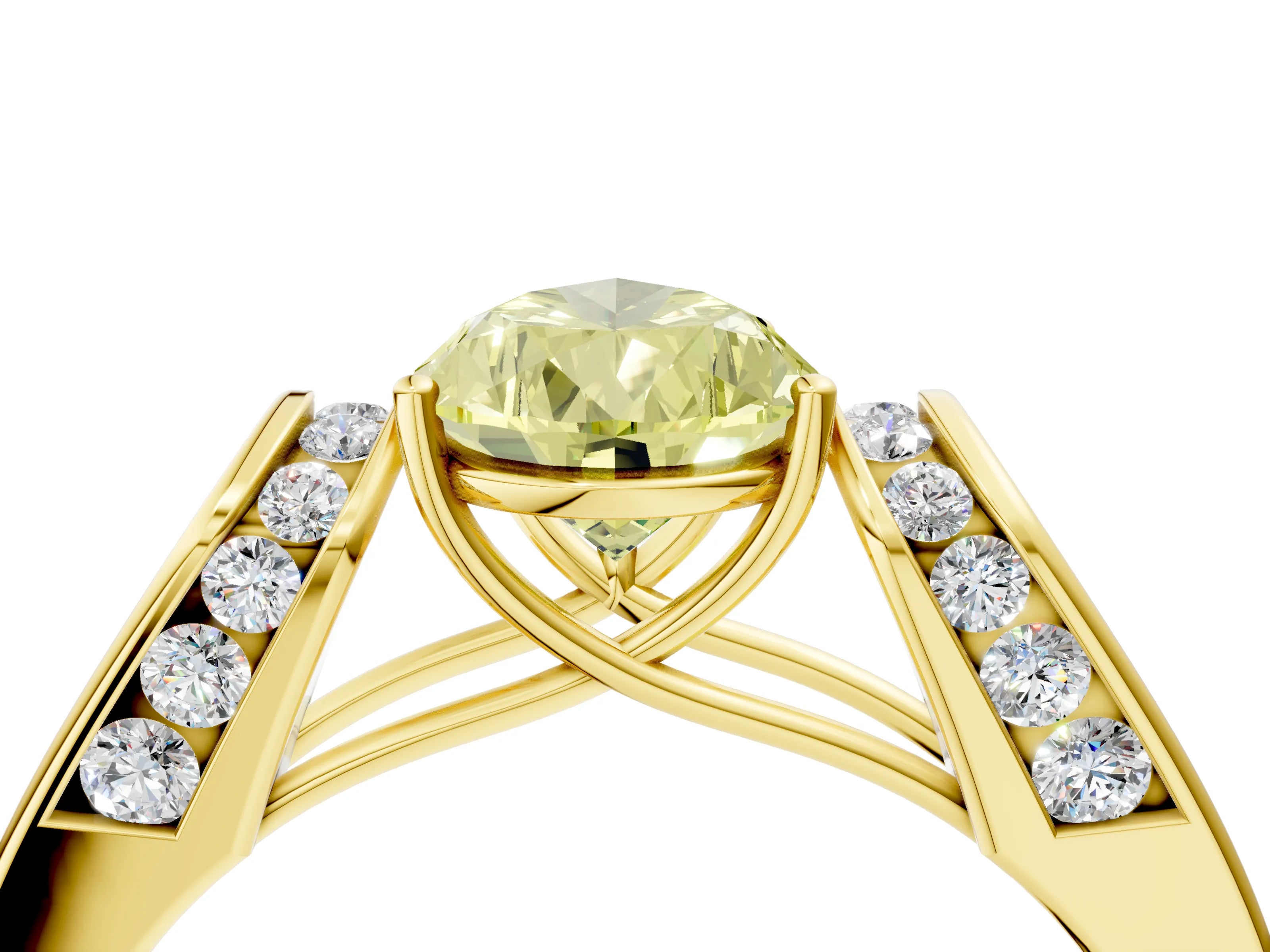 Yellow gold Fancy Yellow Pear Cut Cut Diamond Channel Set Solitaire Ring with Four-Prong Setting_4