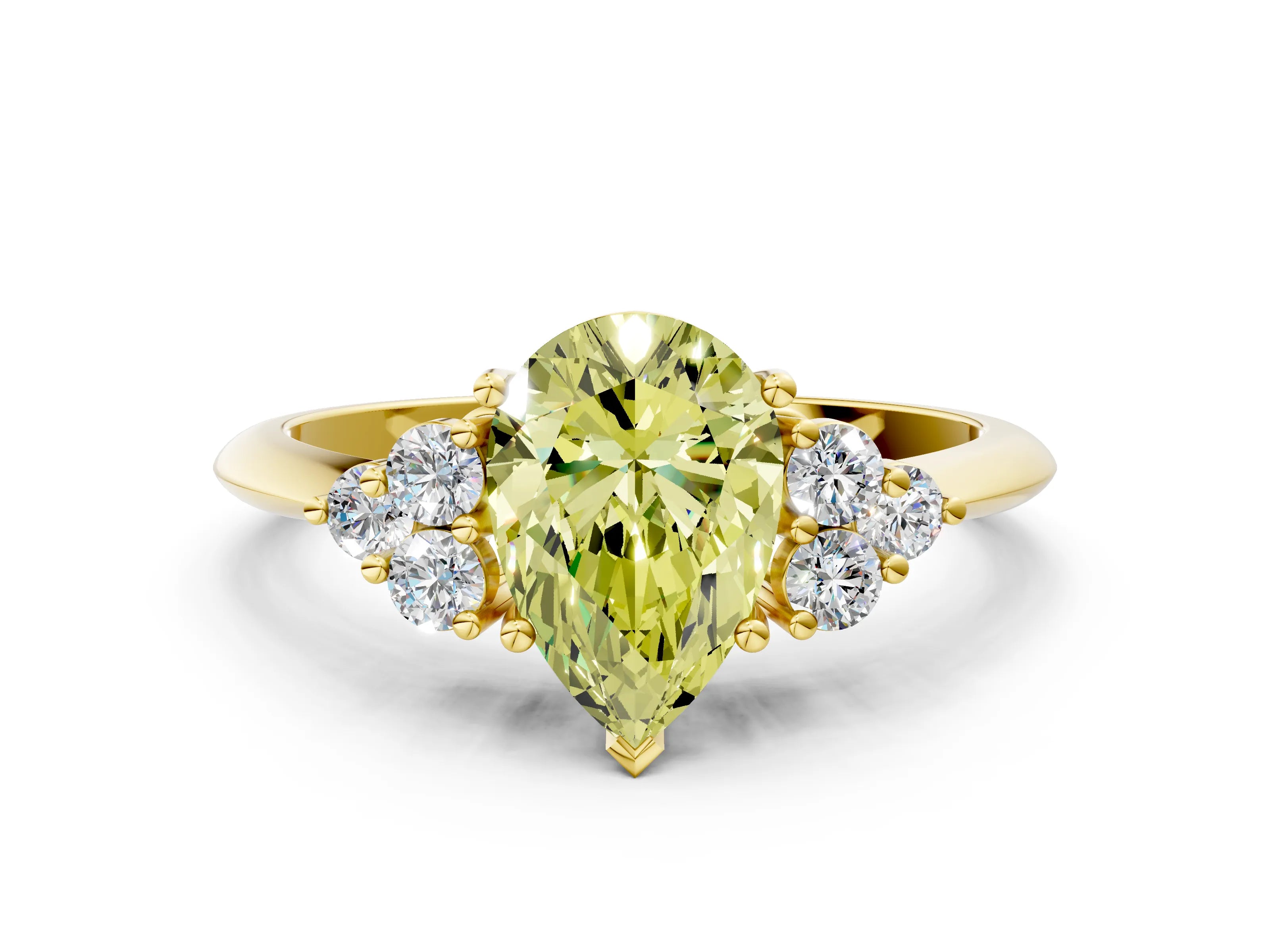 Yellow gold Fancy Yellow Pear Cut Cut Diamond Cluster Ring with Solitaire Band and Four-Prong Setting_12