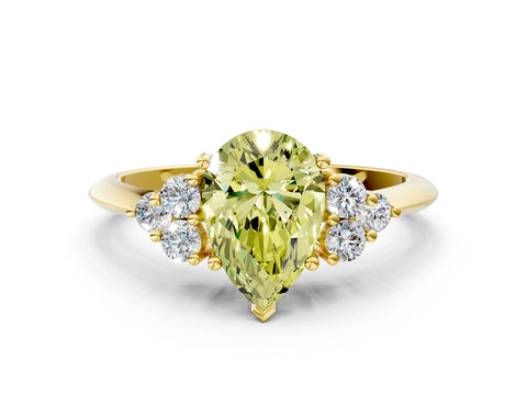 Yellow gold Fancy Yellow Pear Cut Cut Diamond Cluster Ring with Solitaire Band and Four-Prong Setting_12