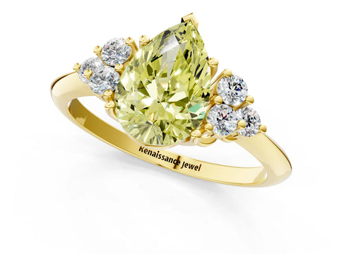 Yellow gold Fancy Yellow Pear Cut Cut Diamond Cluster Ring with Solitaire Band and Four-Prong Setting_13