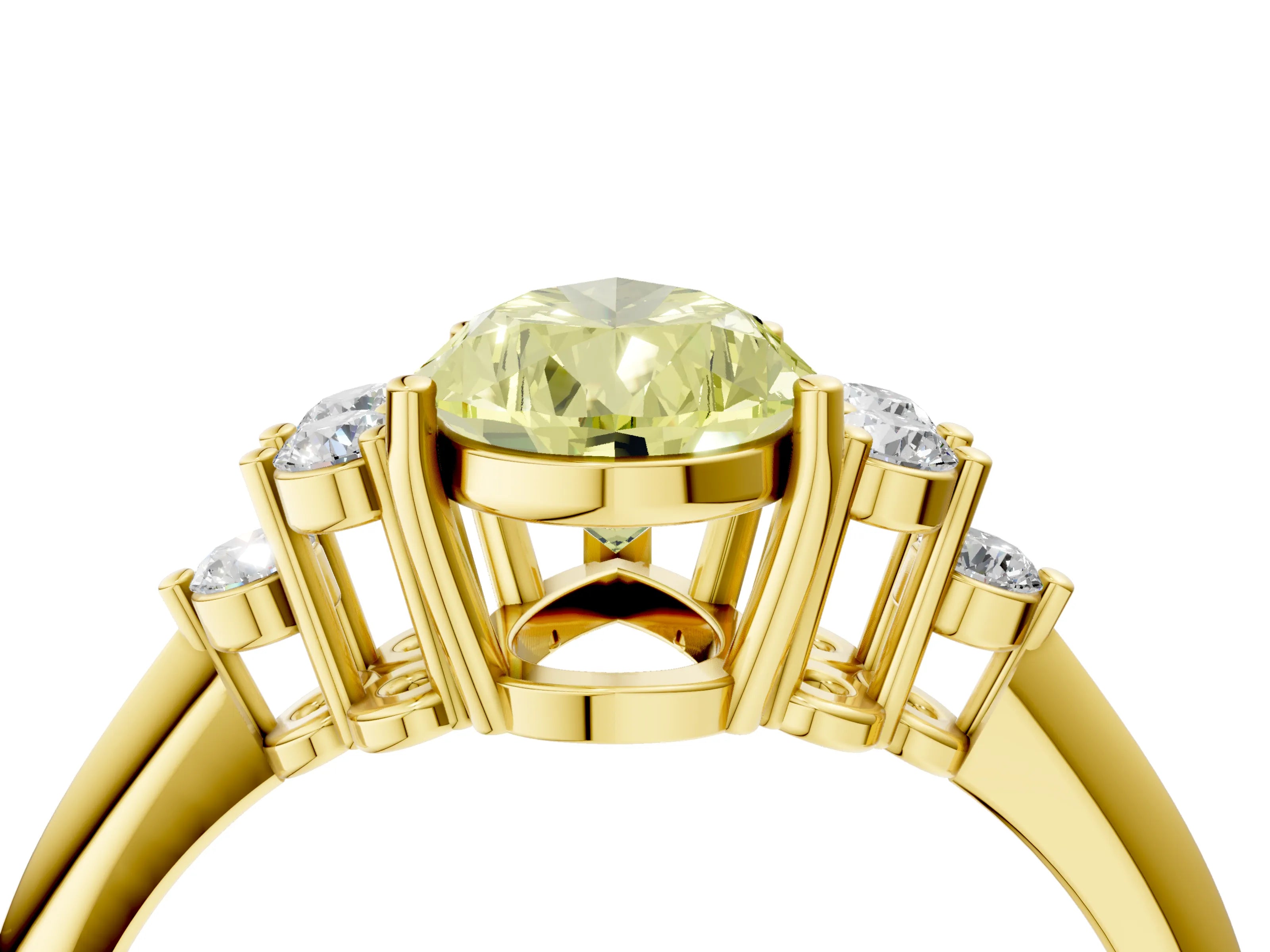Yellow gold Fancy Yellow Pear Cut Cut Diamond Cluster Ring with Solitaire Band and Four-Prong Setting_16