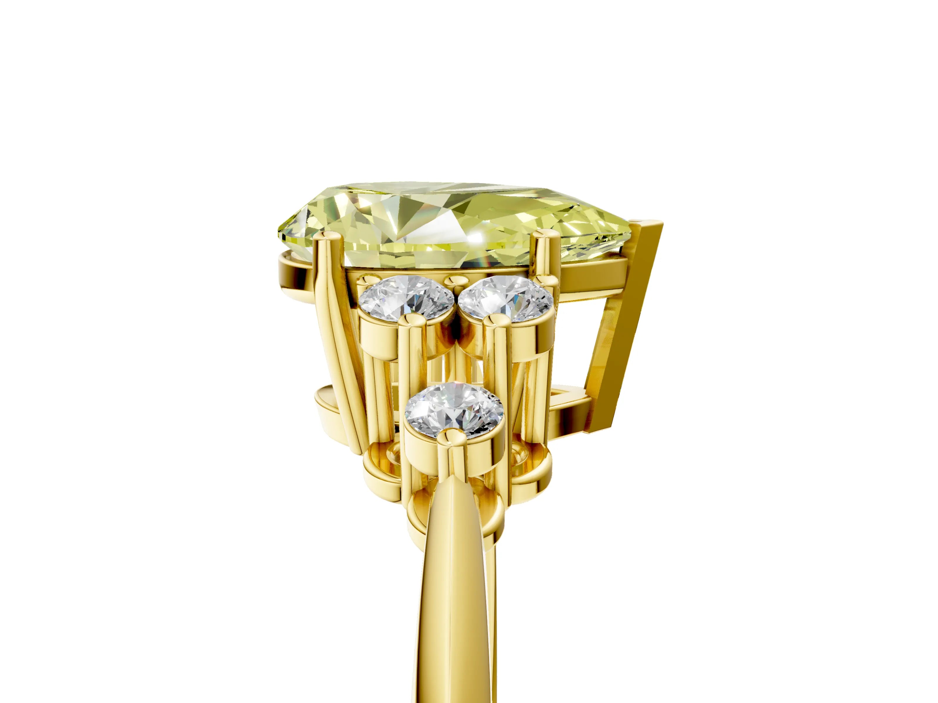 Yellow gold Fancy Yellow Pear Cut Cut Diamond Cluster Ring with Solitaire Band and Four-Prong Setting_17