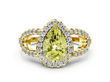 Yellow gold Fancy Yellow Pear Cut Cut Diamond Halo Engagement Ring with Open Split Pavé Band