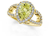 Yellow gold Fancy Yellow Pear Cut Cut Diamond Halo Engagement Ring with Open Split Pavé Band_1