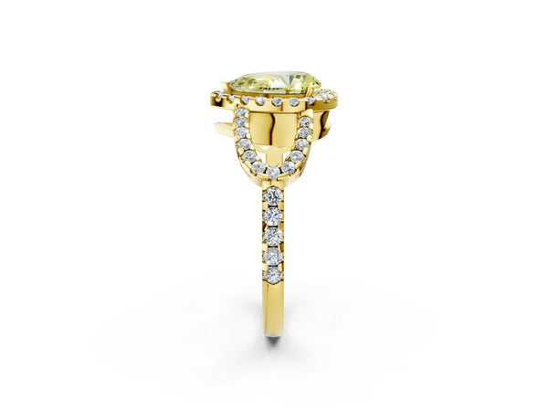 Yellow Gold Pear-Shaped Split Shank Pave Halo Engagement Ring Setting for Fancy Yellow Center