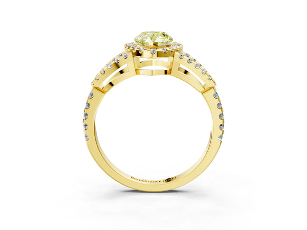 Yellow Gold Pear-Shaped Split Shank Pave Halo Engagement Ring Setting for Fancy Yellow Center