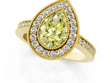 Yellow gold Fancy Yellow Pear Cut-Cut Diamond Halo Engagement Ring with Pave Band and Prong Setting_1
