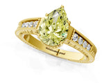 Yellow gold Fancy Yellow Pear Cut Cut Diamond Milgrain Pave Band Four-Prong Setting Ring_4