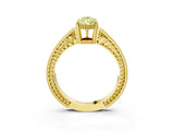 Yellow gold Fancy Yellow Pear Cut Cut Diamond Milgrain Pave Band Four-Prong Setting Ring_6
