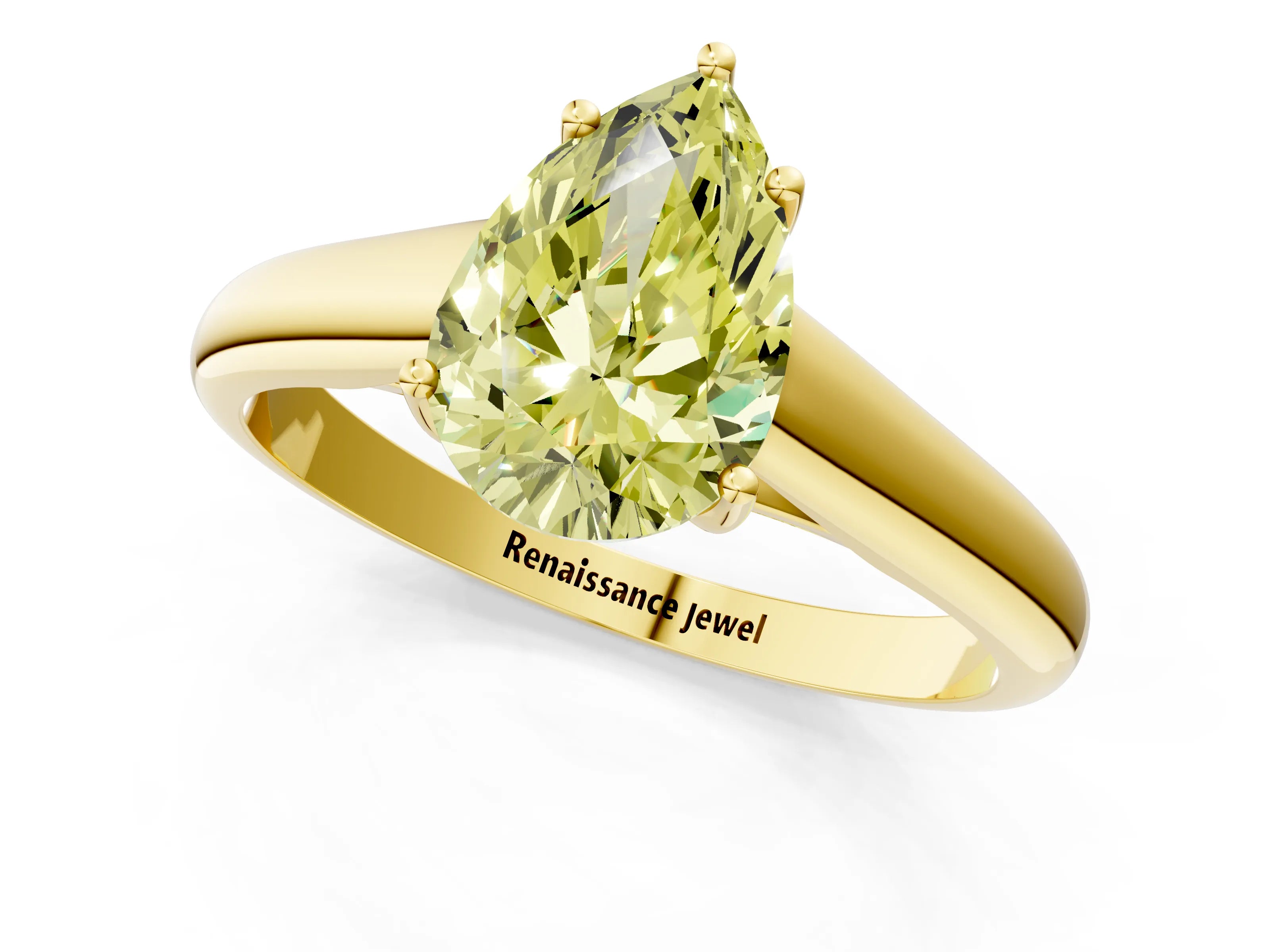 Yellow gold Fancy Yellow Pear Cut Cut Diamond Solitaire Engagement Ring with Tapered Plain Band and Four-Prong Setting_1