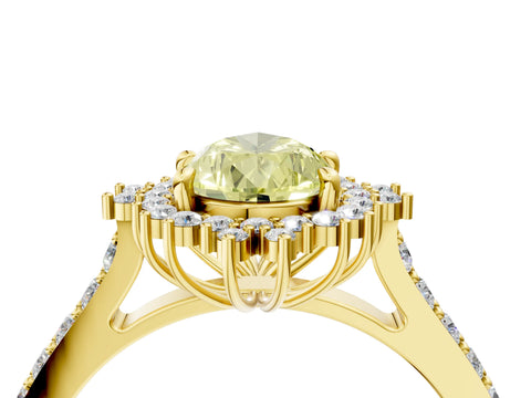 Yellow gold Fancy Yellow Pear Cut Cut Diamond Sunburst Halo Engagement Ring with Pavé Band_4
