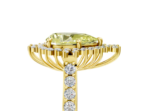 Yellow gold Fancy Yellow Pear Cut Cut Diamond Sunburst Halo Engagement Ring with Pavé Band_5