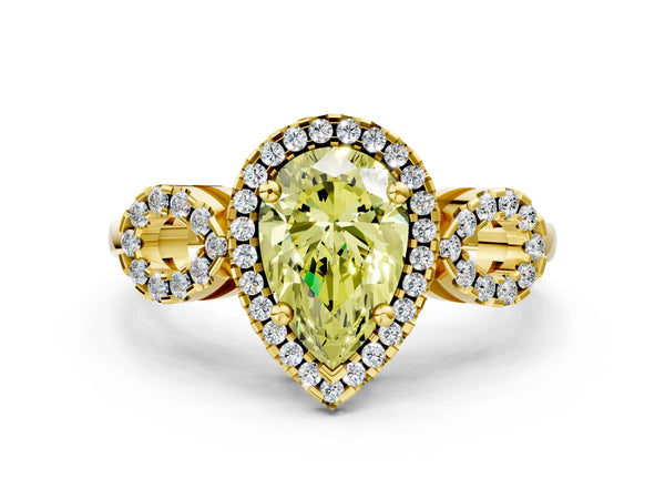 Yellow Gold Pear-Shaped Pave Infinity Halo Engagement Ring Setting for Fancy Yellow Center