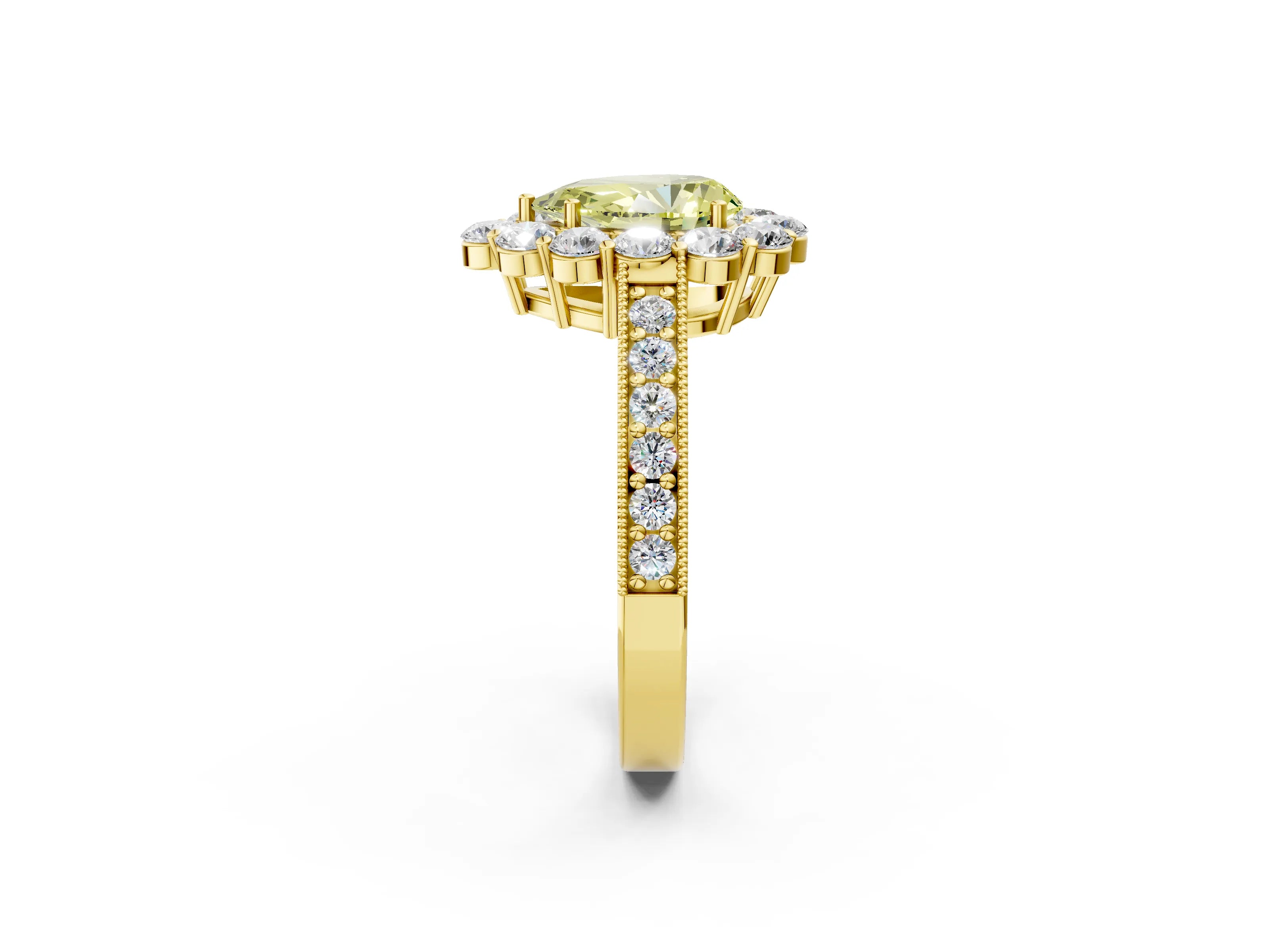 Yellow gold Fancy Yellow Pear Cut Cut Halo Diamond Pavé Engagement Ring with Milgrain Detailing_2