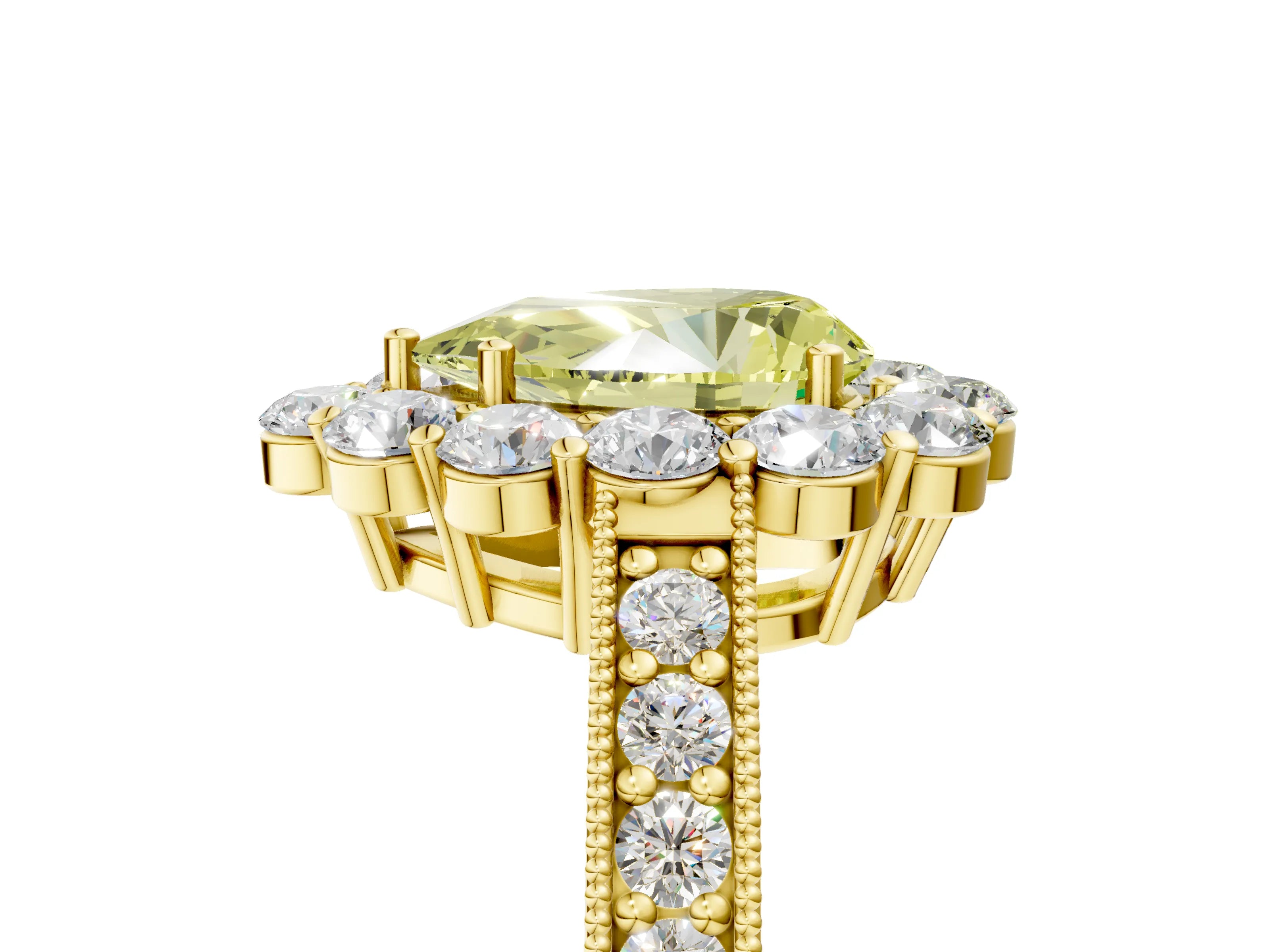 Yellow gold Fancy Yellow Pear Cut Cut Halo Diamond Pavé Engagement Ring with Milgrain Detailing_5
