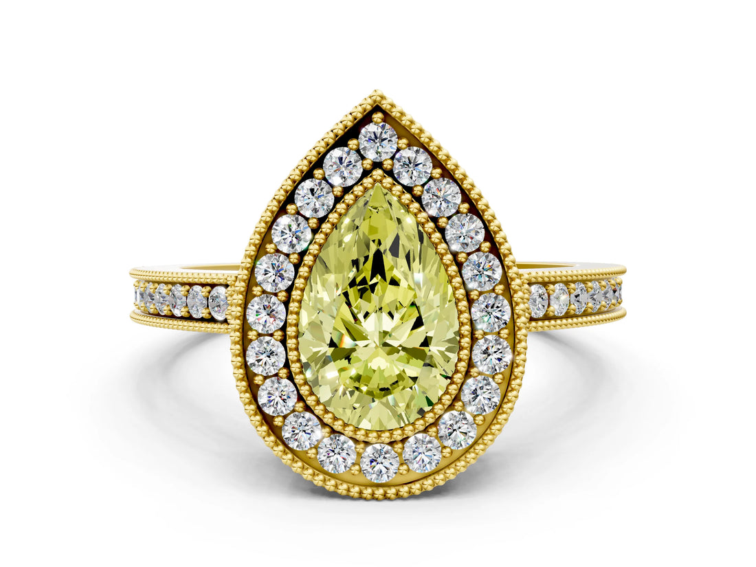 Yellow gold Fancy Yellow Pear Cut Cut Halo Pavé Diamond Ring