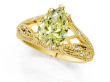 Yellow gold Fancy Yellow Pear Cut Cut Milgrain Pave Diamond Engagement Ring with Four-Prong Setting_4