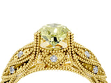 Yellow gold Fancy Yellow Pear Cut Cut Milgrain Pave Diamond Engagement Ring with Four-Prong Setting_7