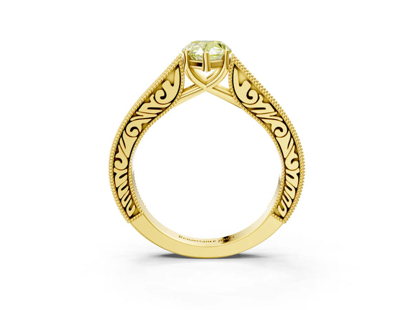 Yellow gold Fancy Yellow Pear Cut Cut Pave Band Milgrain Solitaire Ring
