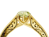 Yellow gold Fancy Yellow Pear Cut Cut Pave Band Milgrain Solitaire Ring_4