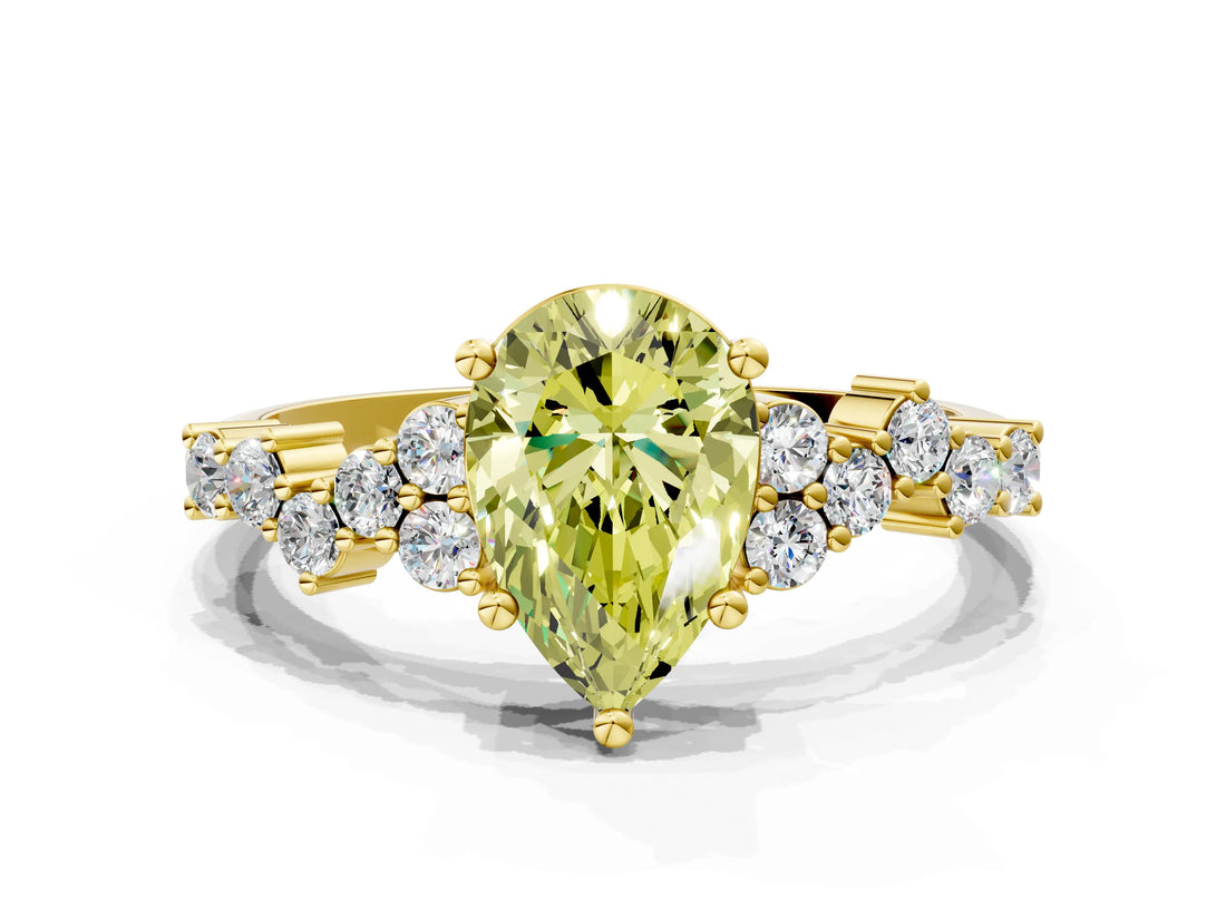 Yellow gold Fancy Yellow Pear Cut Diamond Cluster Pavé Band with Four-Prong Setting_3